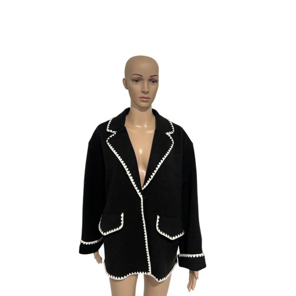 Dolan Left Coast Collection Black White Blanket Stitch Knit Blazer Jacket Medium